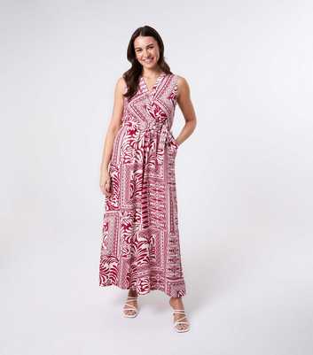 Blue Vanilla Red Leaf Print Maxi Dress