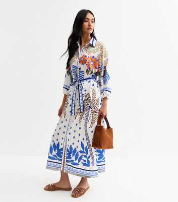 Blue Vanilla Blue Tropical Print Midi Shirt Dress