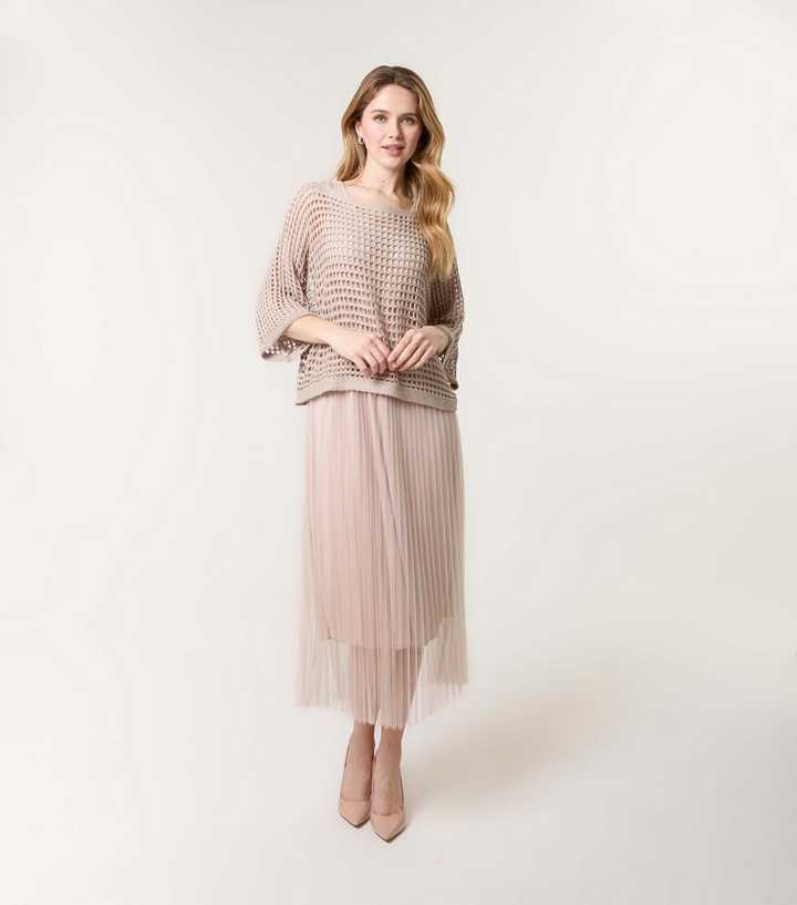 Blue Vanilla Beige Crochet Pleated Dress | New Look Blue Vanilla Beige Crochet Pleated Dress | New Look