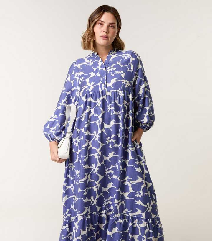 Blue Vanilla Curve Blue Floral Print Maxi Dress