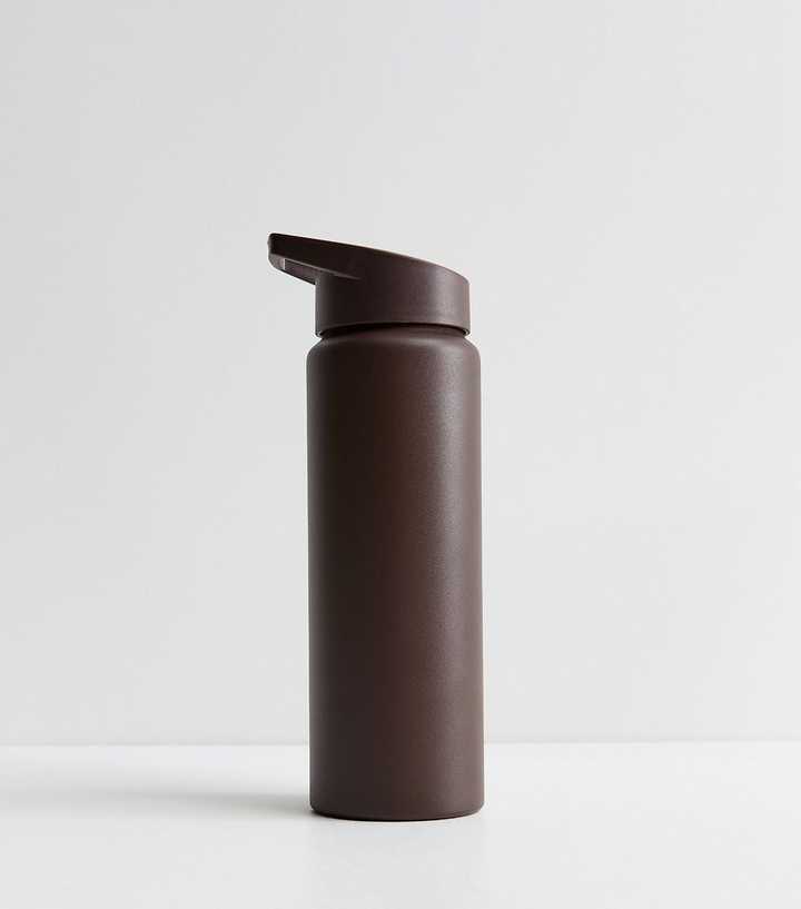 Brown Pop Lid Straw Metal Water Bottle