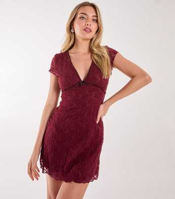 Pink Vanilla Burgundy Lace Mini Dress