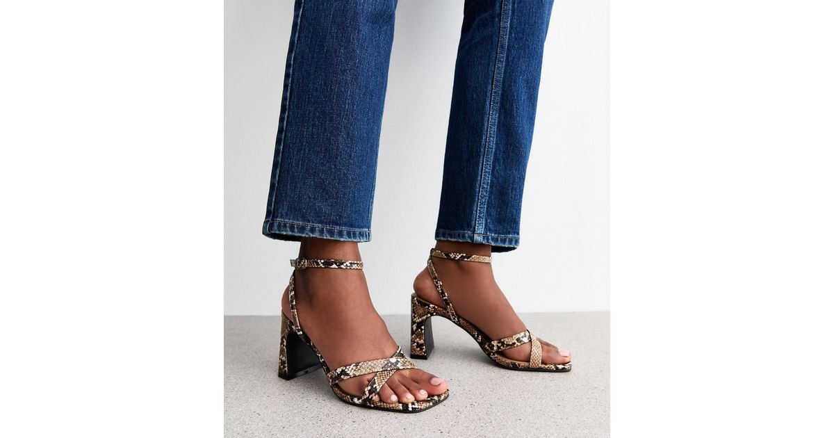 Wide Fit New Look Snake Heels Wide Fit Black Faux Snake Strappy