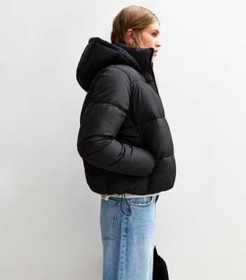 Black Hooded Cropped Puffer Jacket