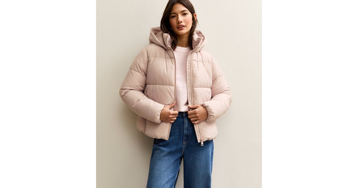 Light Pink Hooded Cropped Puffer Jacket | New Look