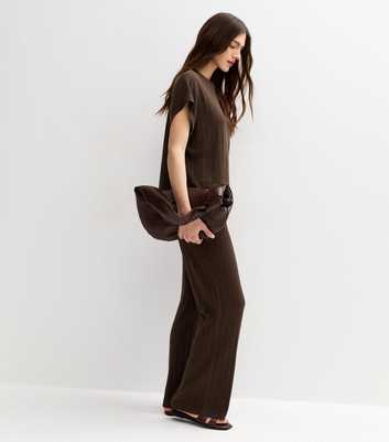 Dark Brown Pointelle Knit Wide Leg Trousers