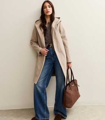 Oatmeal Unlined Hooded Wrap Coat