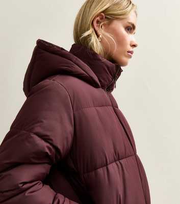 Petite Dark Burgundy Hooded Cropped Puffer Jacket