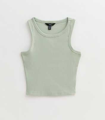Girls Green Ribbed Jersey Racerback Vest Top