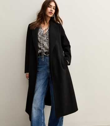 Black Unlined Longline Belted Coat