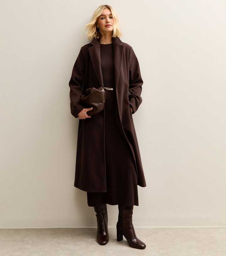 Dark Brown Unlined Longline Belted Coat
