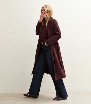 Burgundy Unlined Longline Belted Coat