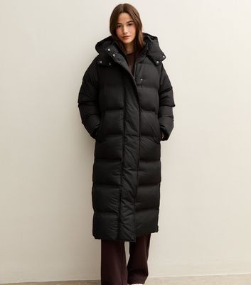 Black Longline Padded Puffer Coat New Look