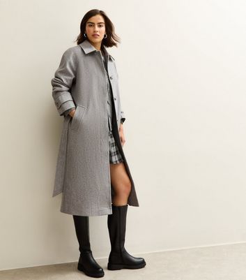 【YILON MADE】Cinched waist midi coat グレー grey-button-front-belted-midi-