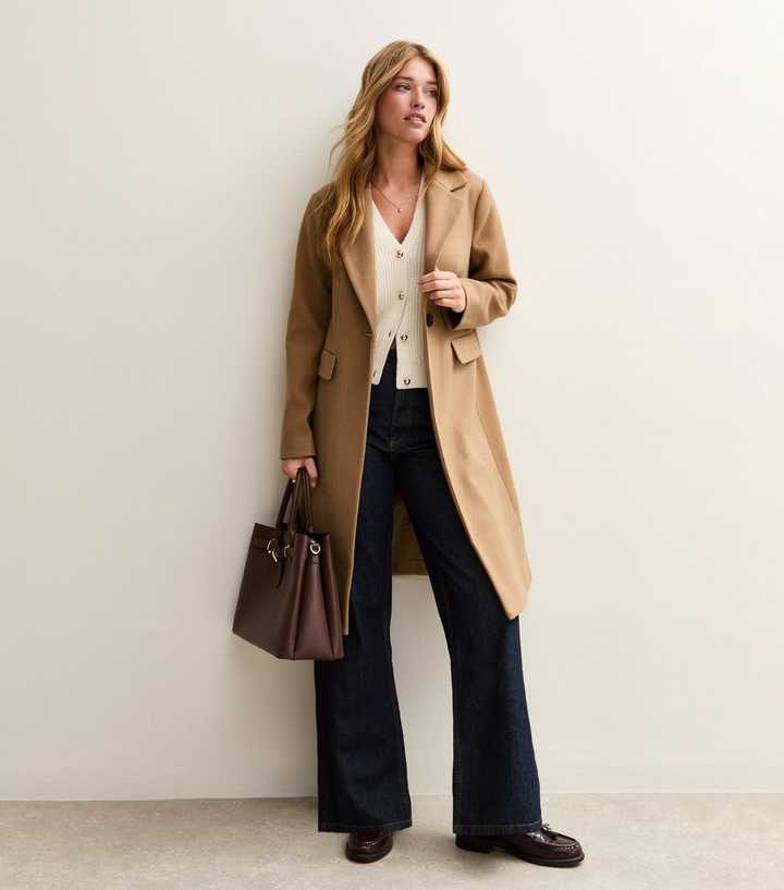 Camel Single Button Lined Coat