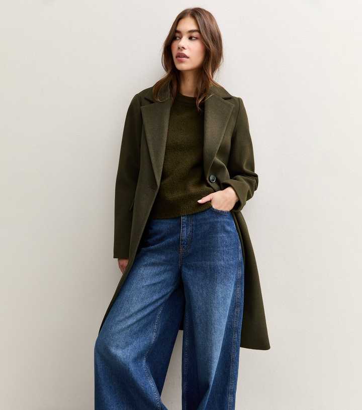 Dark Khaki Single Button Lined Coat