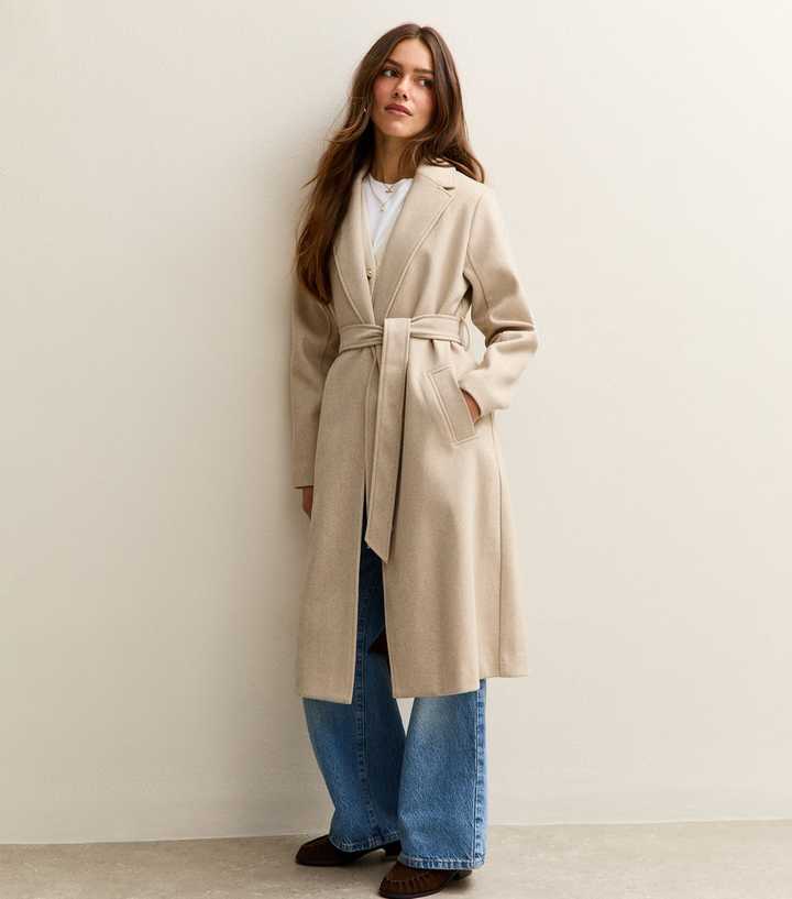 Petite Cream Open Front Longline Belted Coat