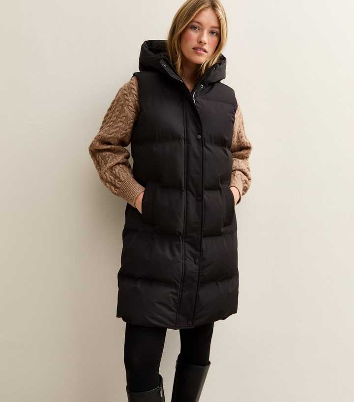 Black Padded Tiered Midi Gilet