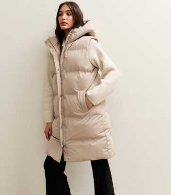 Stone Padded Tiered Midi Gilet