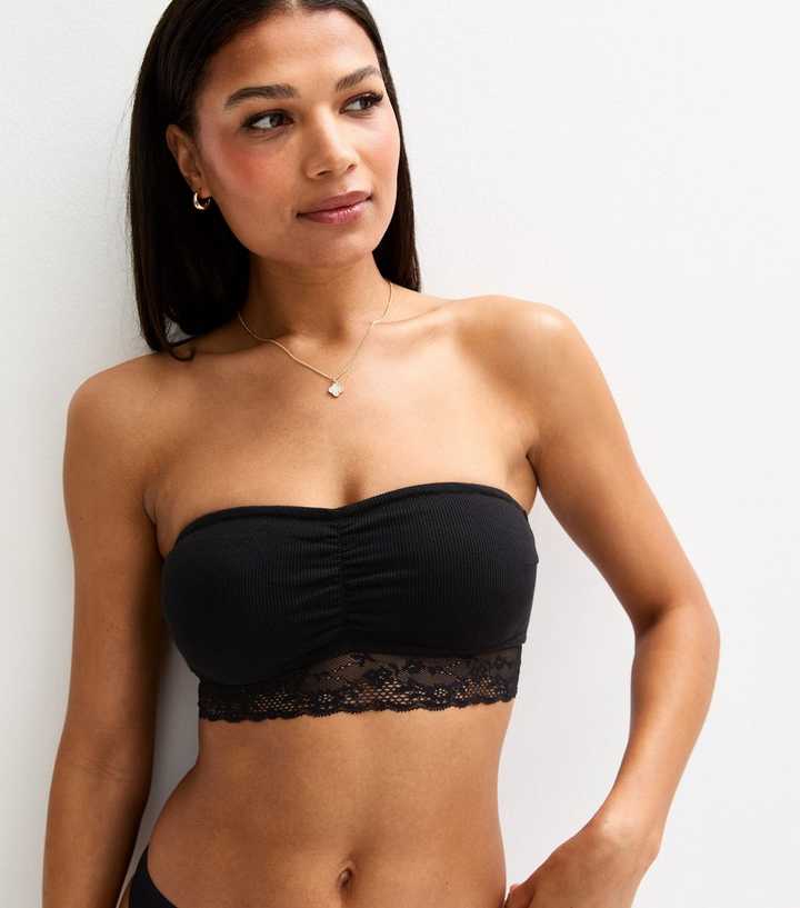 Black Ribbed Jersey Lace Trim Bandeau