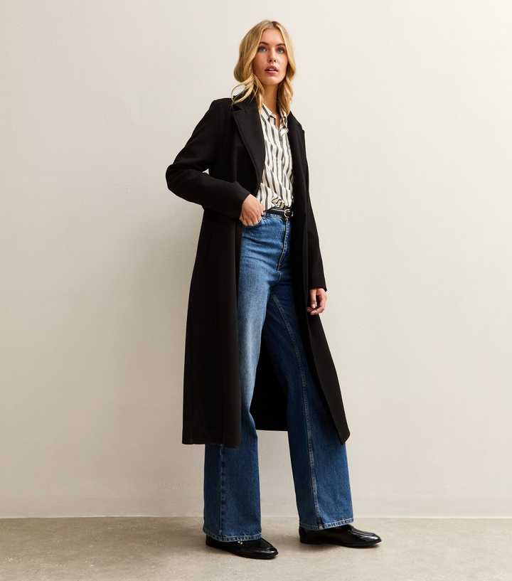 Tall Black Longline Belted Coat