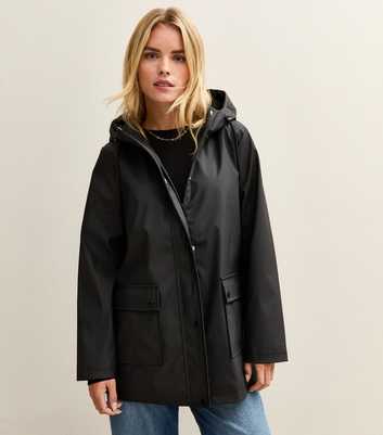 Petite Black Hooded Rain Anorak