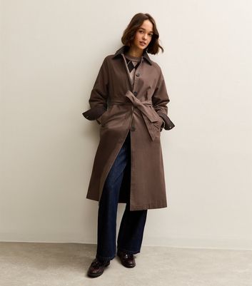 Dark Brown Contrast Collar Trench Coat