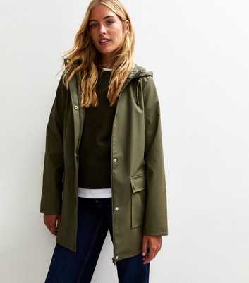 Tall Dark Khaki Hooded Anorak Raincoat