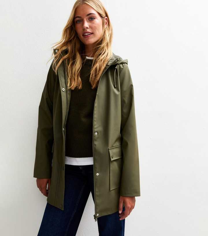 Tall Dark Khaki Hooded Anorak Raincoat