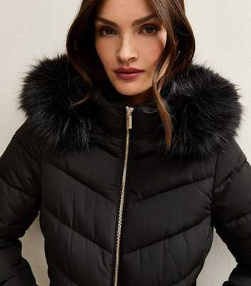 Tall Black Hooded Tiered Puffer Jacket