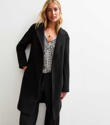 Tall Black Unlined Open Long Coat