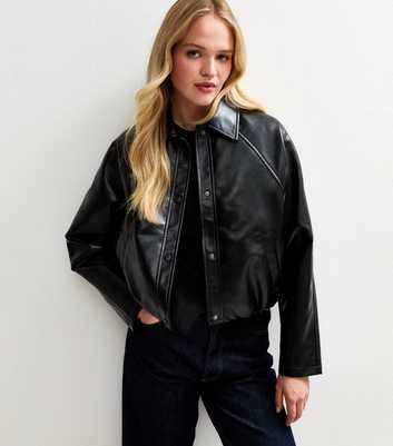 Black Bubble Hem Faux Leather Jacket