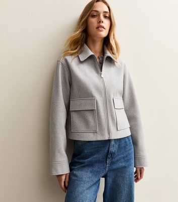 Light Grey Unlined Zip Front Harrington Jacket