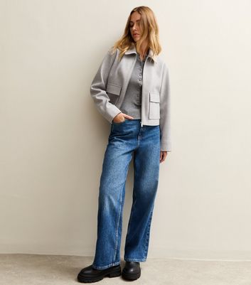 ジャケット・アウター No Collar Jacket Wrinkled Gabardine Light Grey Unlined Zip Front Harrington Jacket | New Look