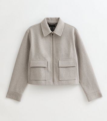 Light Grey Unlined Zip Front Harrington Jacket | New Look