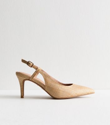 Wide Fit Camel Raffia Look Slingback Court Shoes New Look