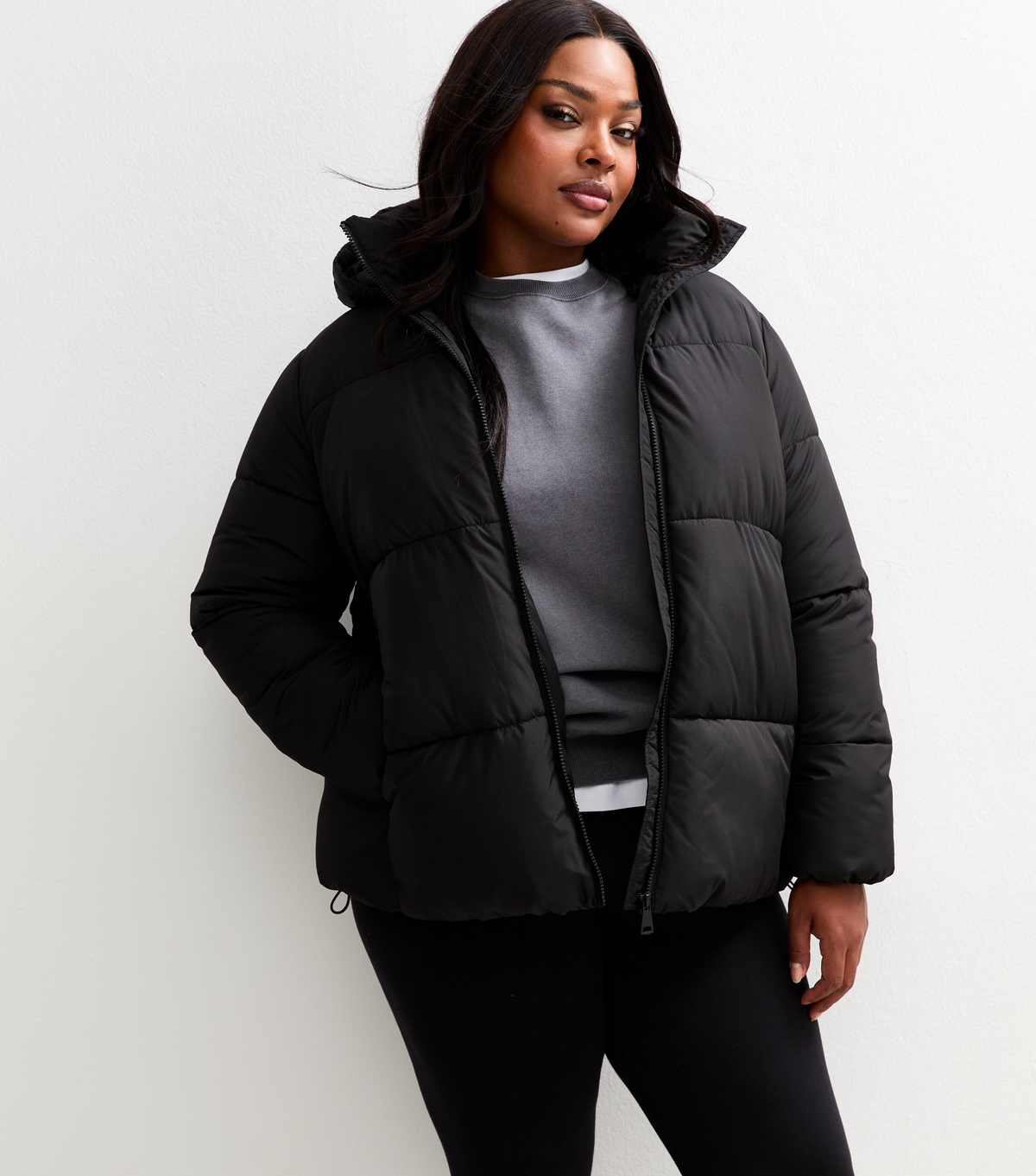 Women's Plus Size Black Cropped Puffer Jacket Curves New Look