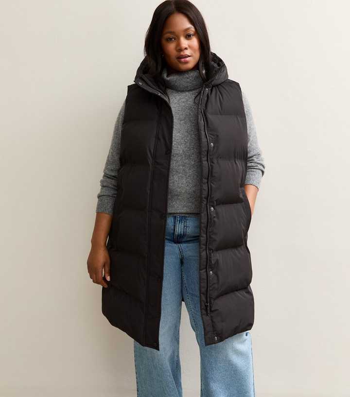 Curves Black Sleeveless Padded Midi Gilet