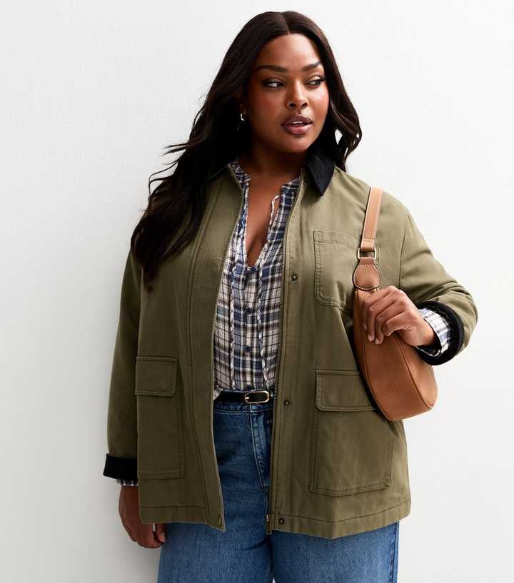 Curves Khaki Flap Pocket Barn Jacket