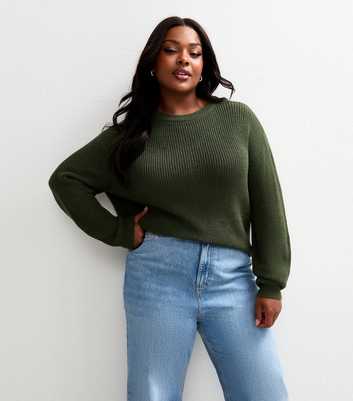 Curves Khaki Ribbed Knit Jumper