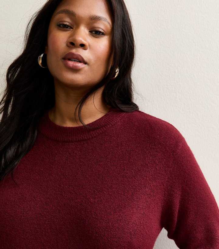 Curves Dark Red Crew Neck Jumper