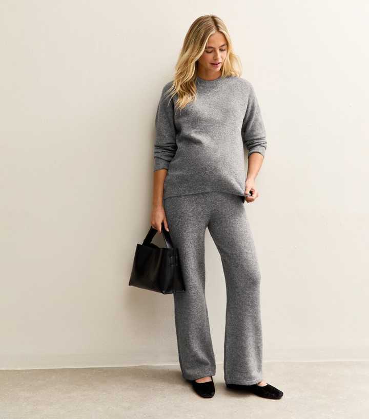 Maternity Mid Grey Knit Wide Leg Trousers