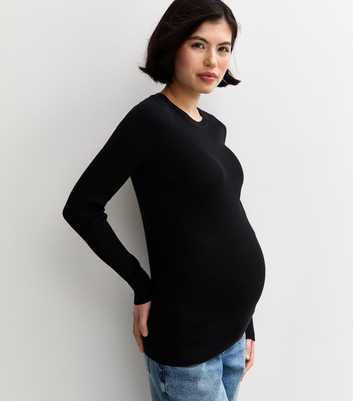 Maternity Black Rib Crew Neck Jumper