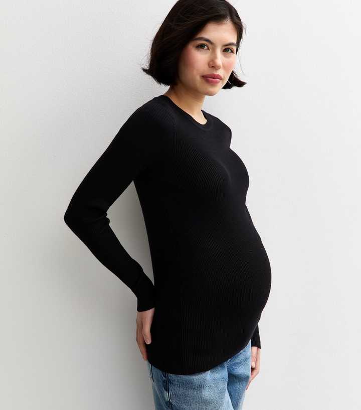 Maternity Black Rib Crew Neck Jumper