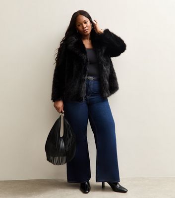 Curves Black Shaggy Faux Fur Jacket | New Look