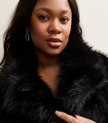 Curves Black Shaggy Faux Fur Jacket | New Look