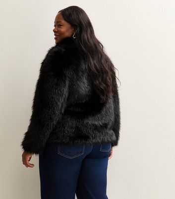 Curves Black Shaggy Faux Fur Jacket | New Look