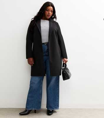 Curves Black Unlined Open Front Formal Coat