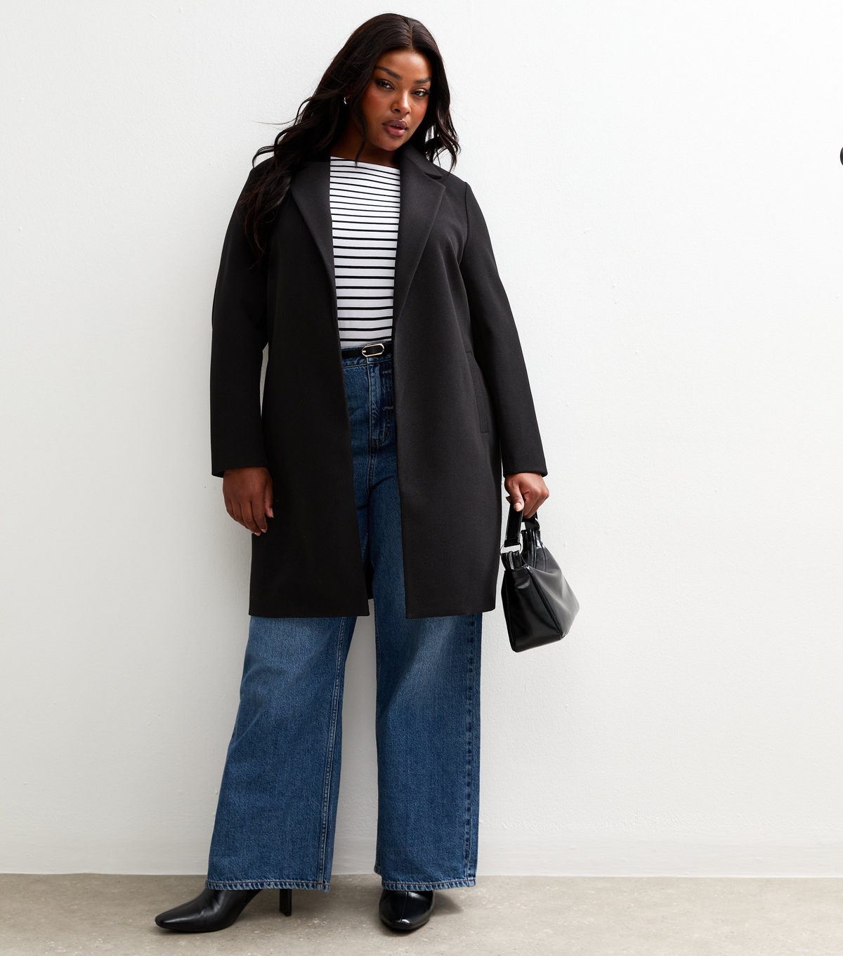 Women's Plus Size Black Unlined Open Front Formal Coat Curves New Look