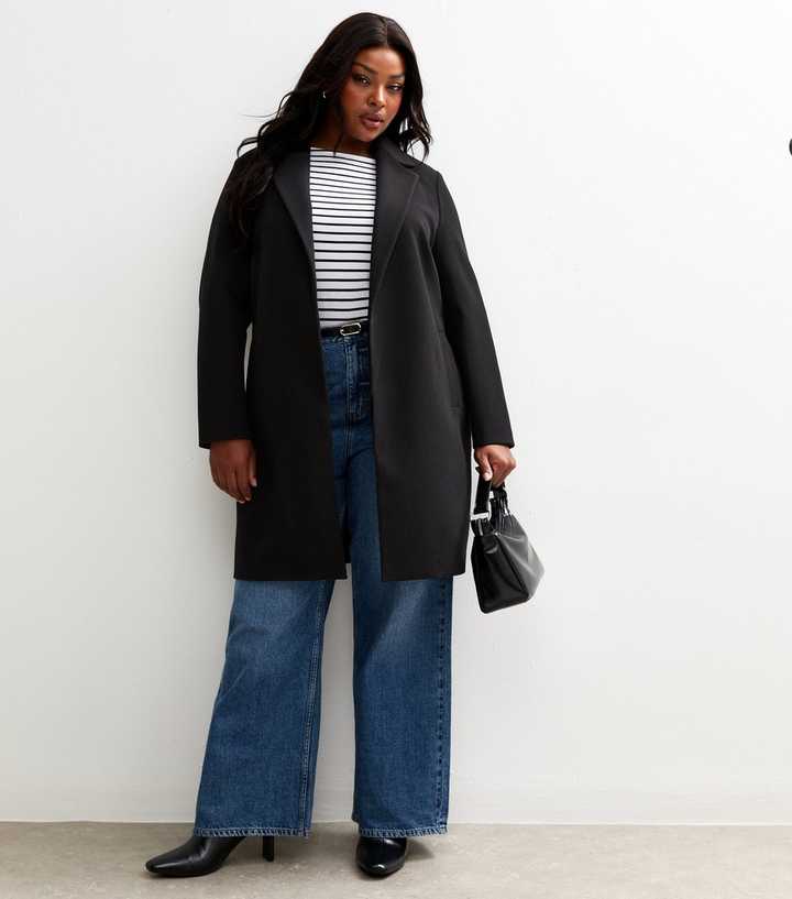 Curves Black Unlined Open Front Formal Coat